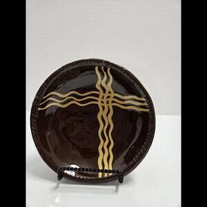 Williamsburg Restoration Pottery 7" Bowl Brown With 6 Squiggels No Chip or Crack